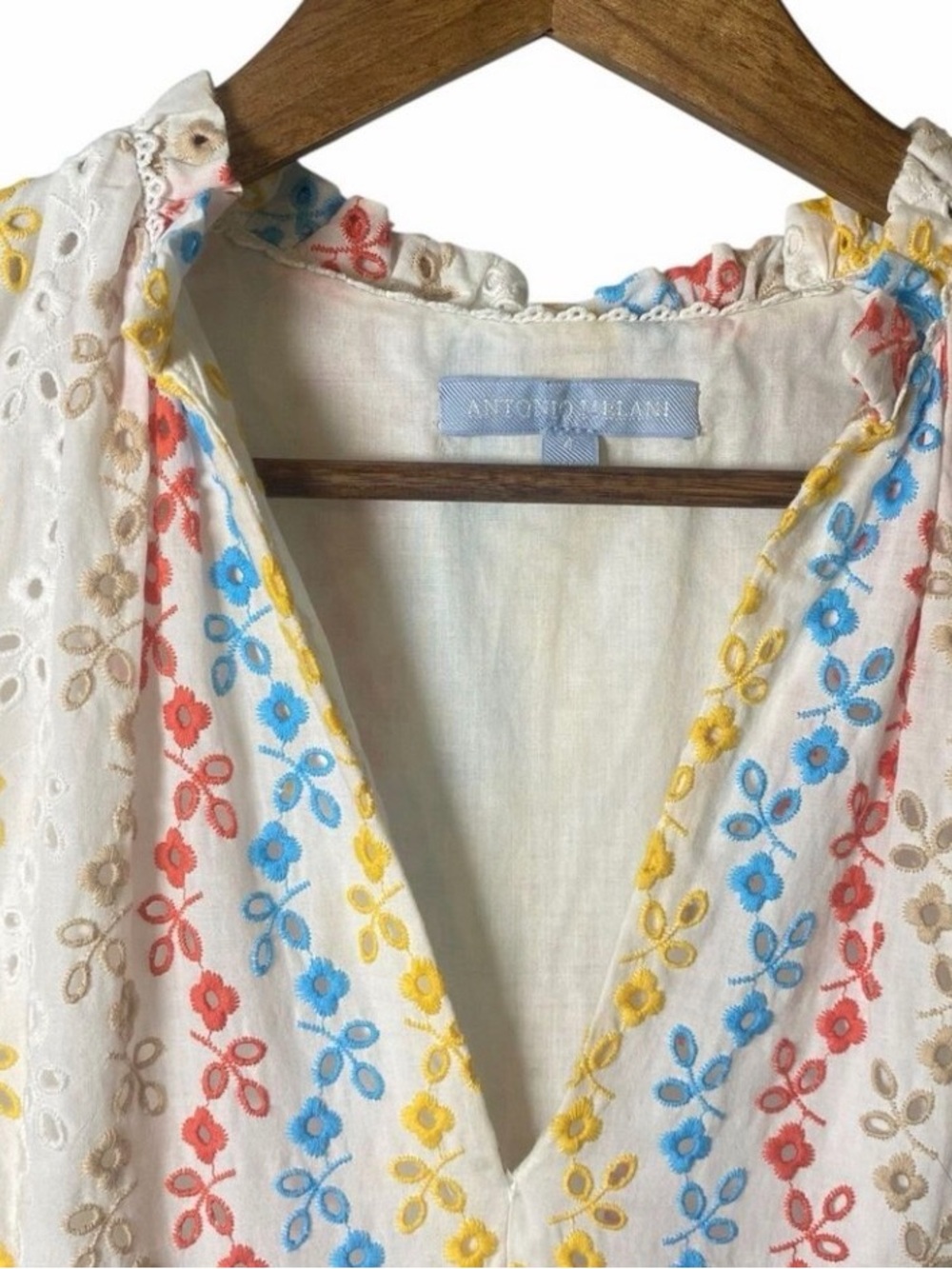 100% Cotton maxi dress Antonio Melani rainbow eyelet design - Picture 6 of 11